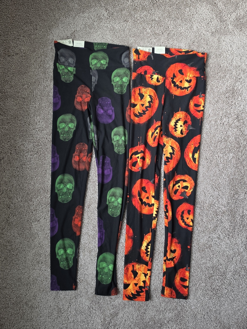 Kids Halloween Print Leggings - Pumpkin & Skull Designs